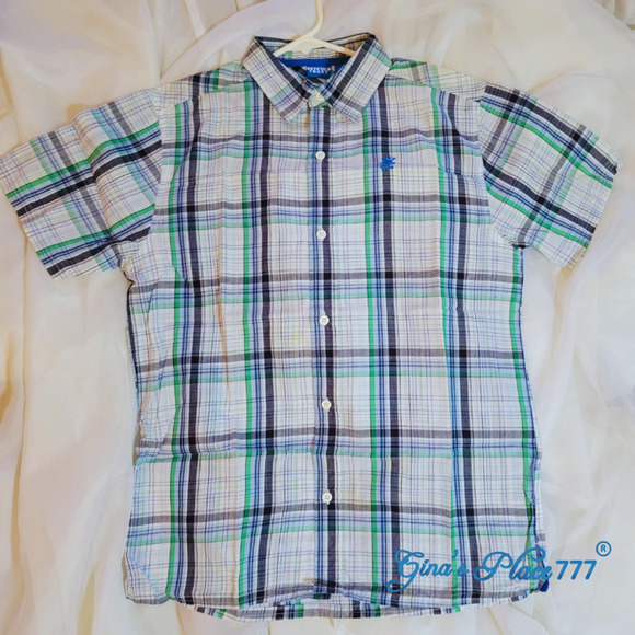 French Toast Boy's Plaid Short Sleeve Button Down Shirt Blue/Green, XL - Picture 2 of 6